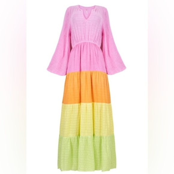 NWT PQ Swim Beach Maxi Dress Women XS,S Colorblock Flowy Linen Resort Pilyq Swim - Picture 4 of 12